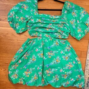 Floral Green Puff Sleeve Dress